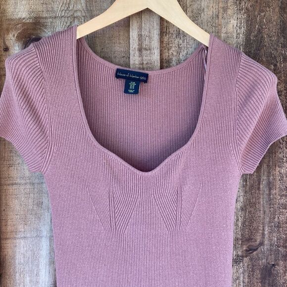 House of Harlow V-neck Ribbed Knit Short Sleeve Bodycon Maxi/midi Slit Dress - Picture 5 of 8